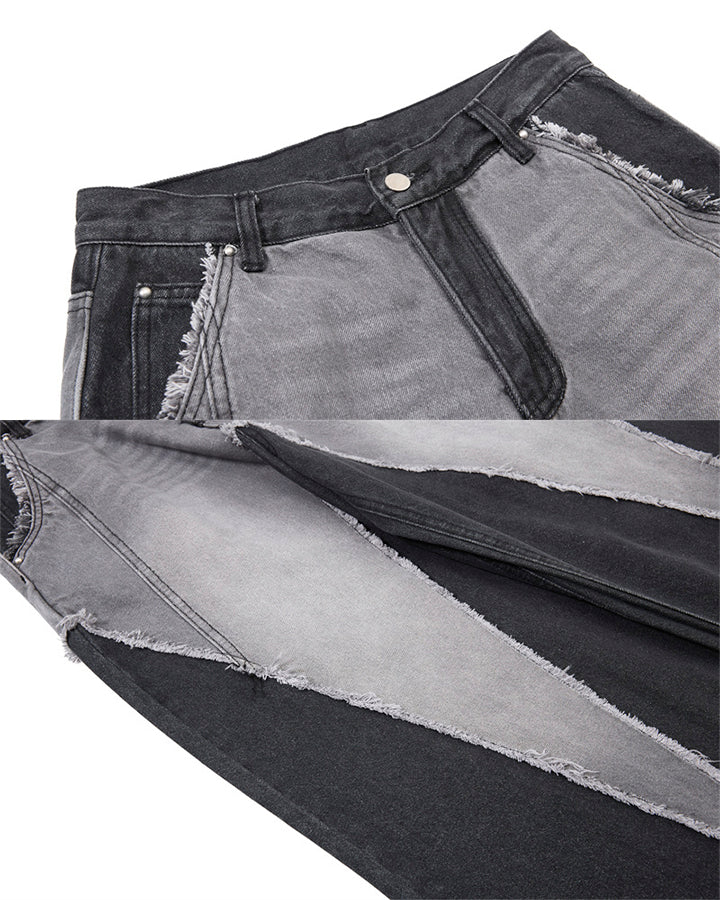 Vintage Washed Patchwork Denim Pants