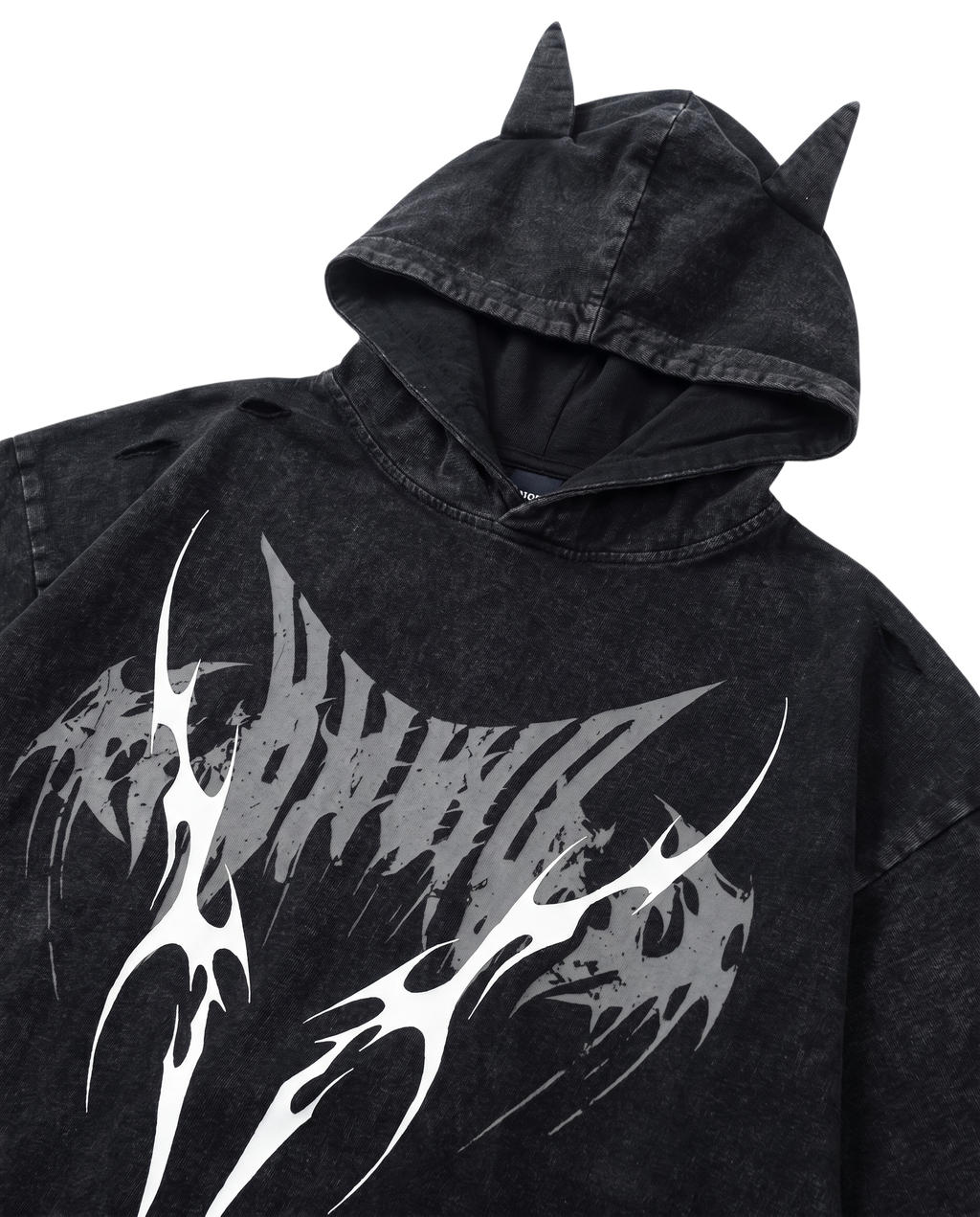 Distressed Urban Graphic Hoodie With Bat Ears