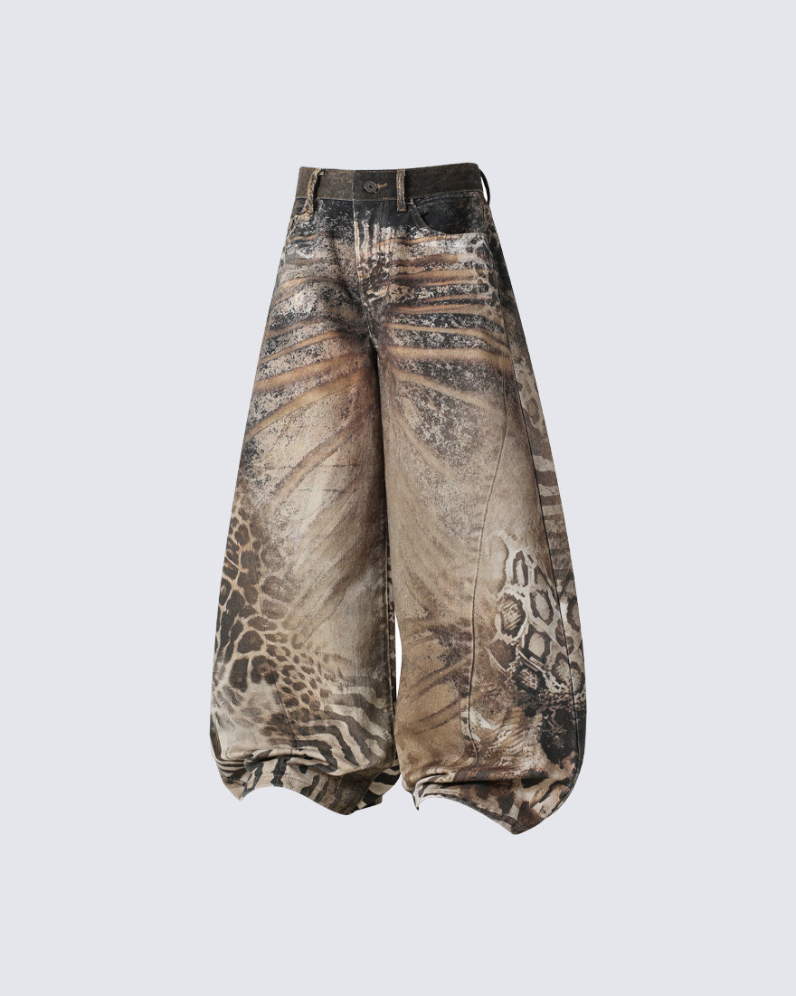 New Arrival Vintage Printed Wide-Legged Jeans