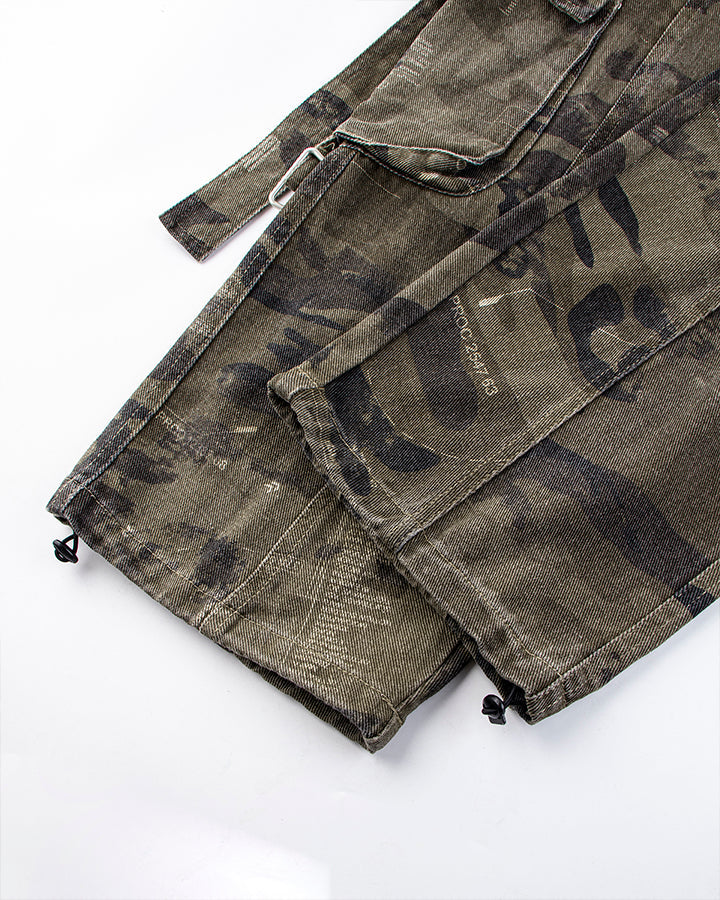 Washed Camo Multi-Pocket Cargo Pants
