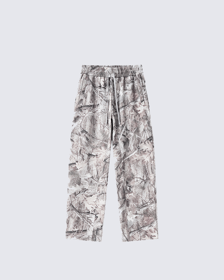 Fleece-Lined Camouflage Print Straight-Leg Pants