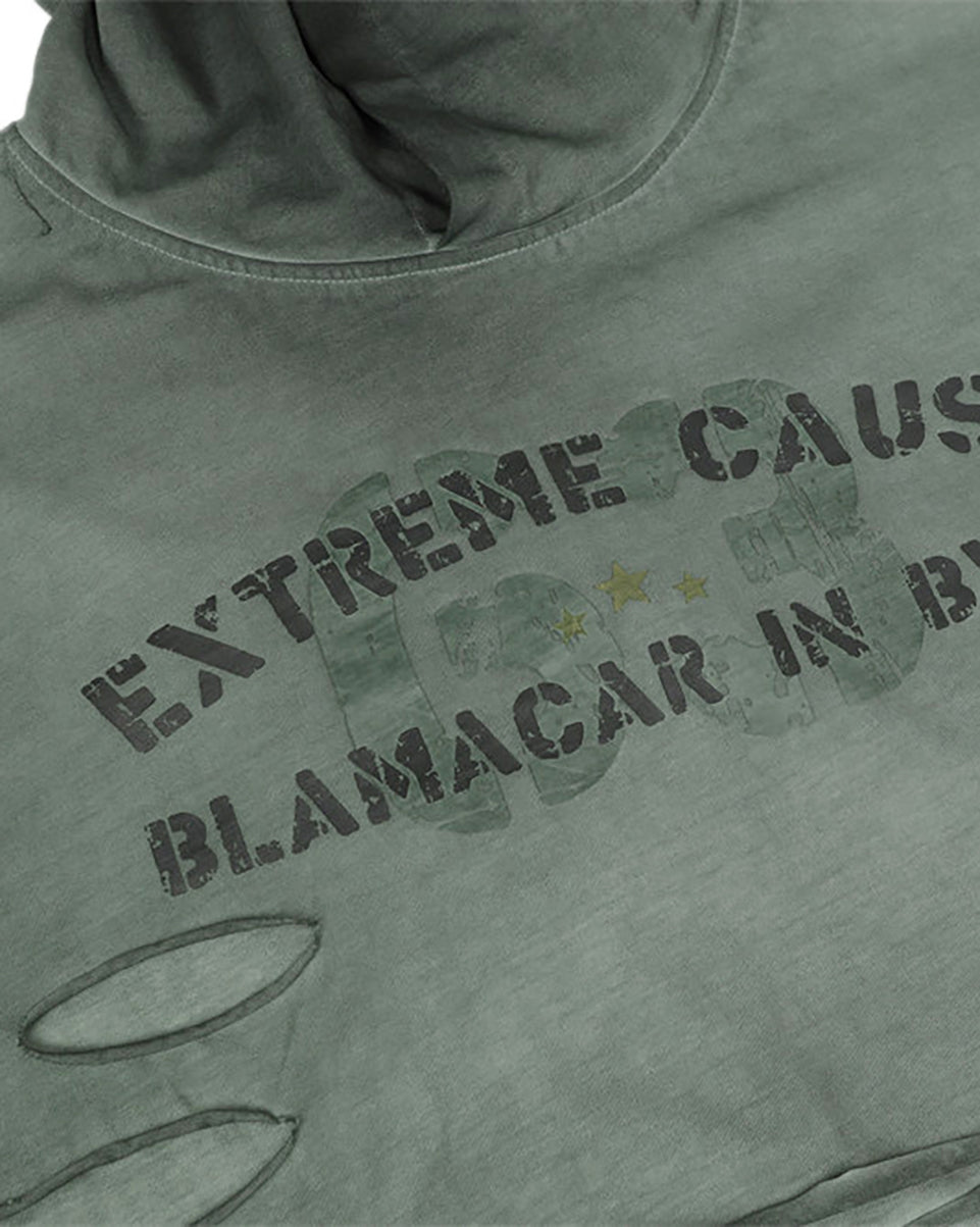Retro Letter Distressed Hooded Sweatshirt