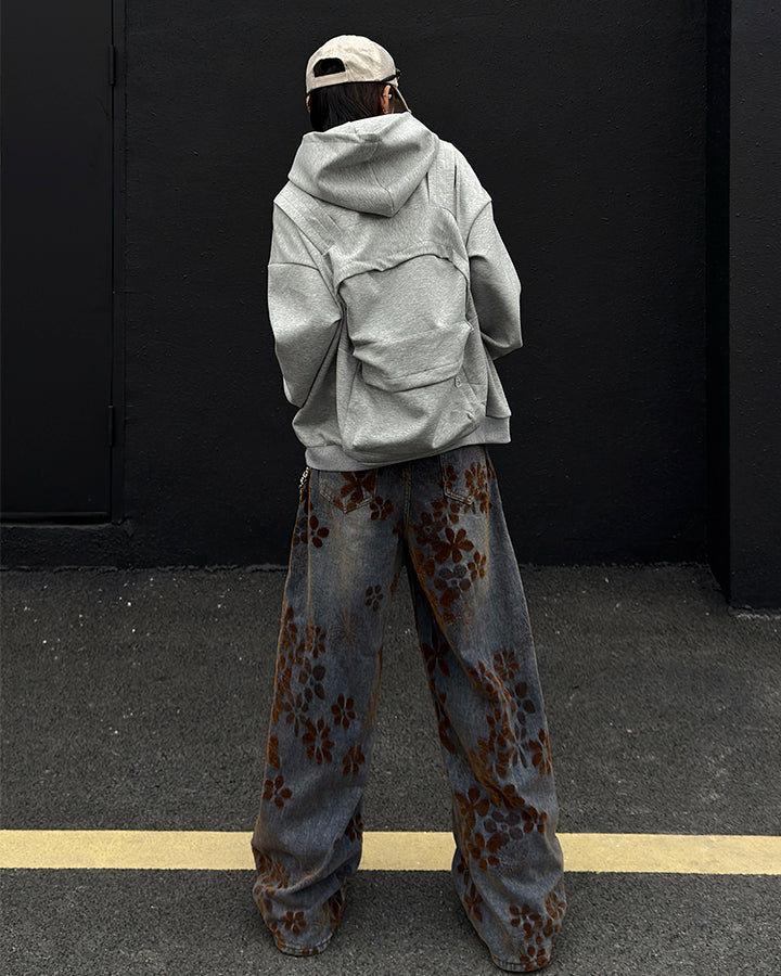 American 3D Backpack Hooded Zip-Up Sweatshirt
