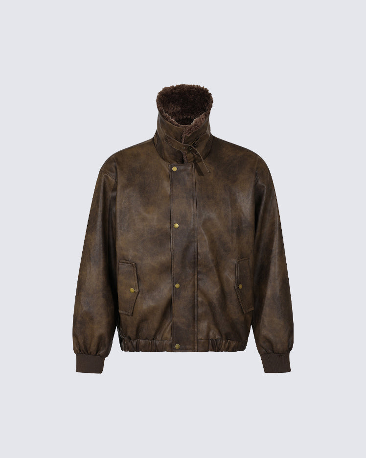 Vintage Mountain Eagle Detachable Leather Jacket