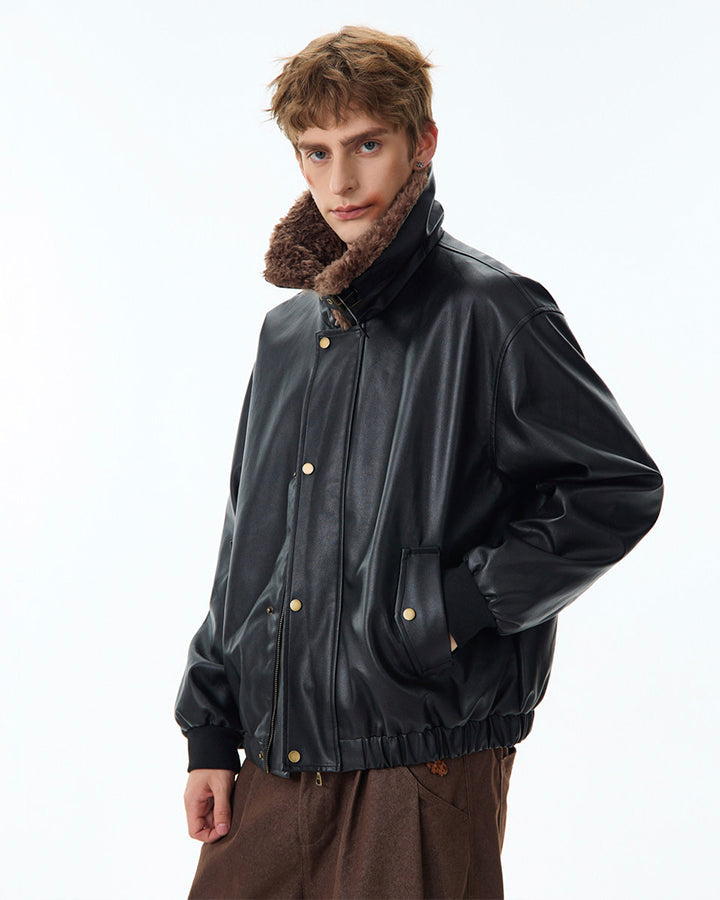 Vintage Mountain Eagle Detachable Leather Jacket