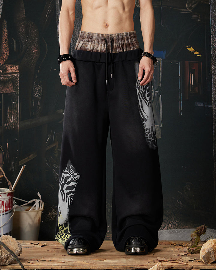 Animal Print Double Waistband Wide-Leg Sweatpants