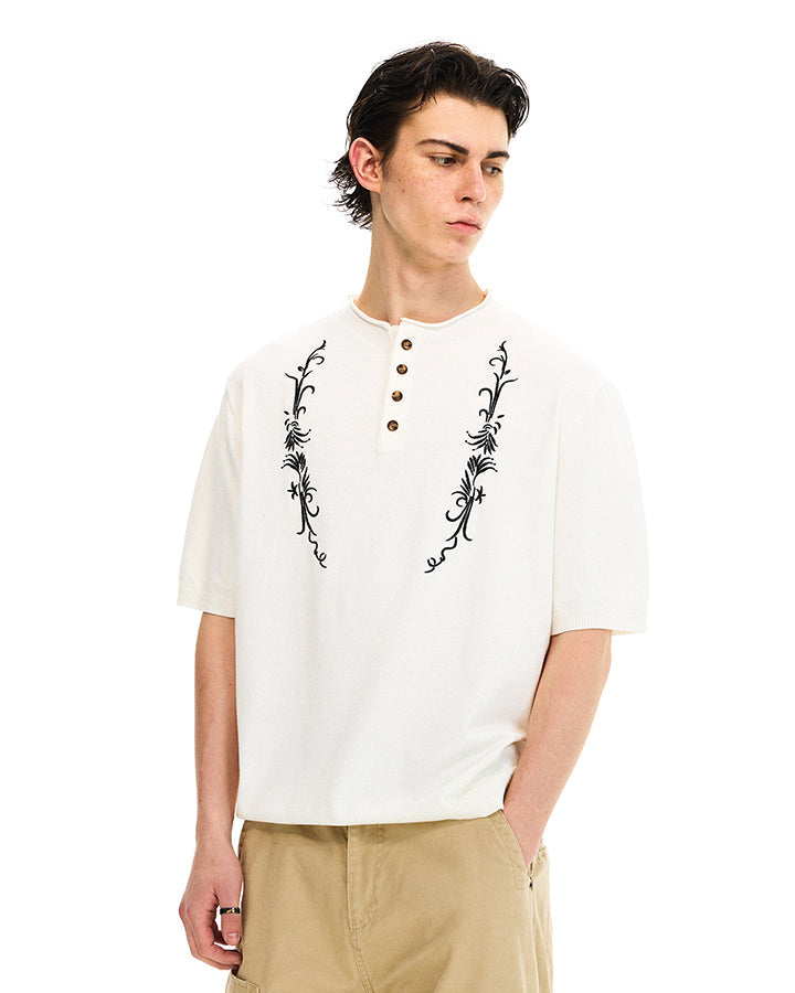 Vintage Embroidered Henley Short Sleeve Tee