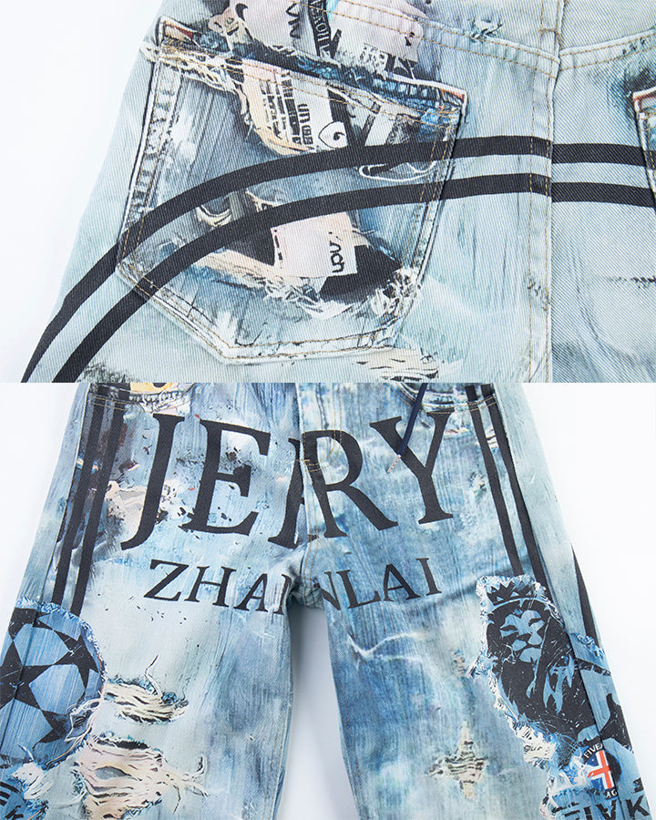 New Triple Waistband 3D Print Street Wide Pants