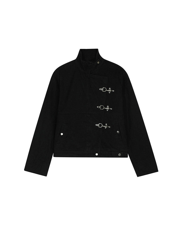 Buckled Stand-Collar Aircraft Buckle Utility Jacket