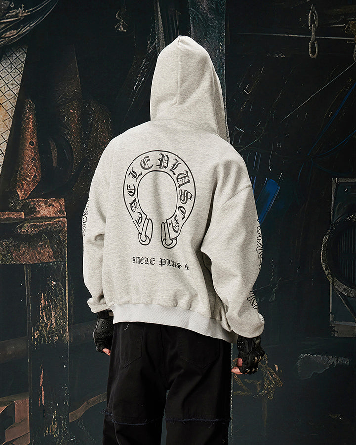 New Vintage Gothic Print Zip Hoodie