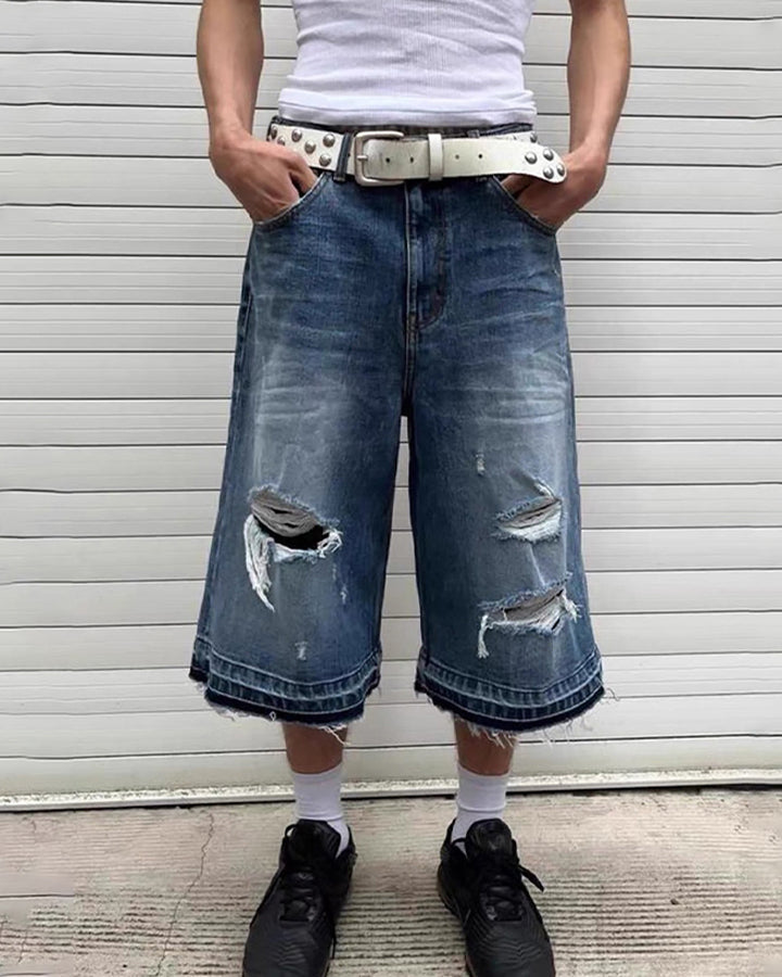 Distressed Denim Cropped New Shorts