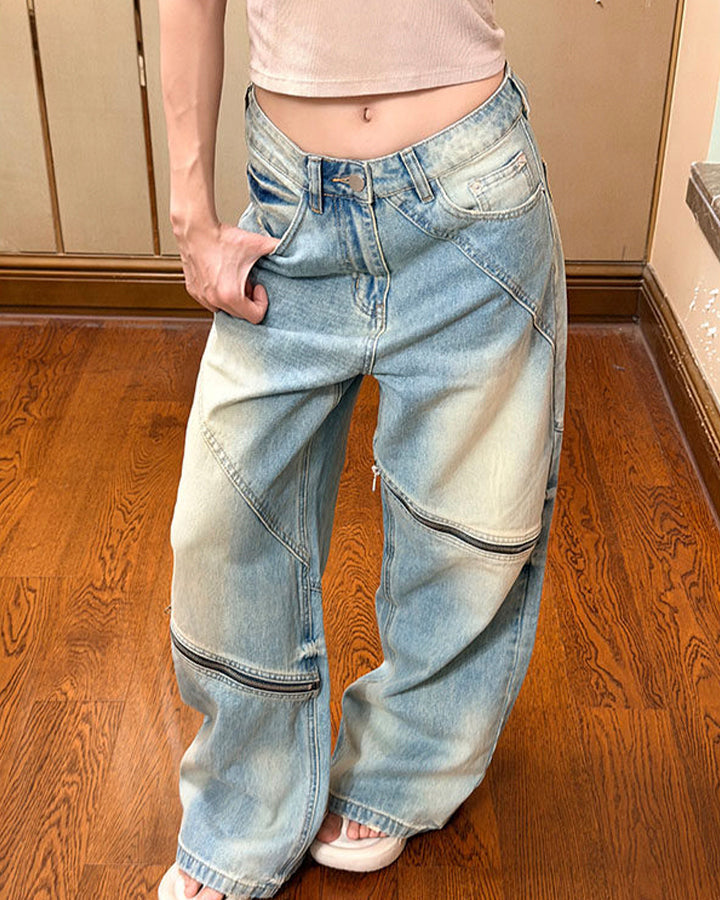 Washed Faded Distressed Irregular Denim