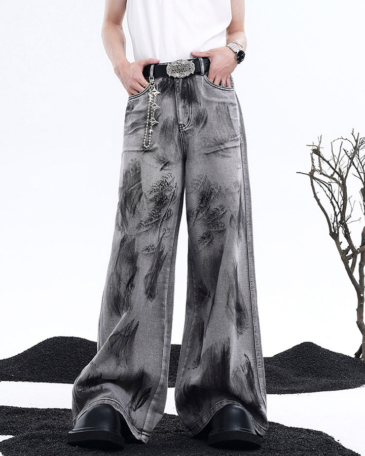 Vintage Ink Washed Wide Leg Jeans