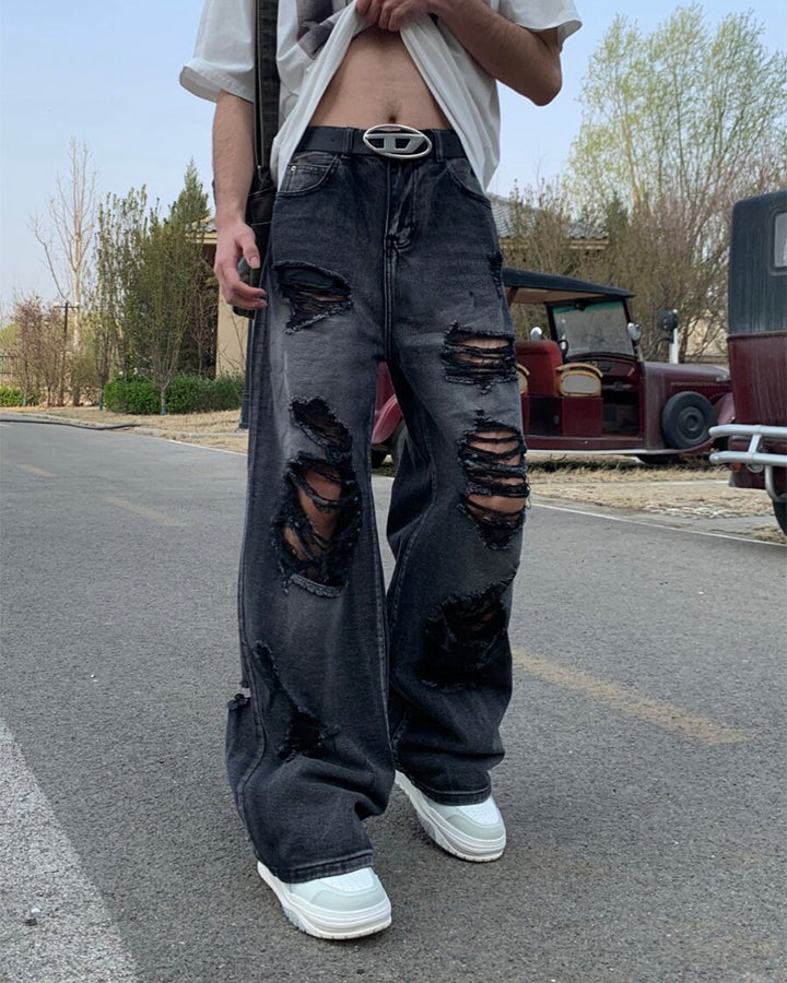 Distressed Ripped Black Denim Pants