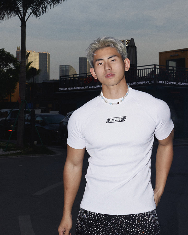 Logo Print Ribbed Knit T-Shirt