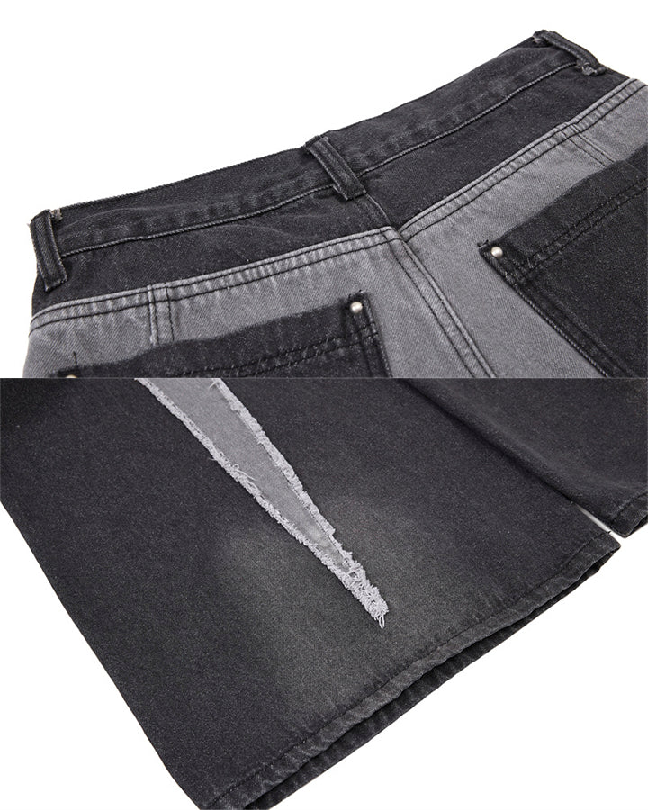 Vintage Washed Patchwork Denim Pants