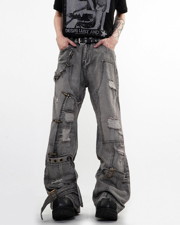 Niche Light-Asian Deconstructed Flared Jeans