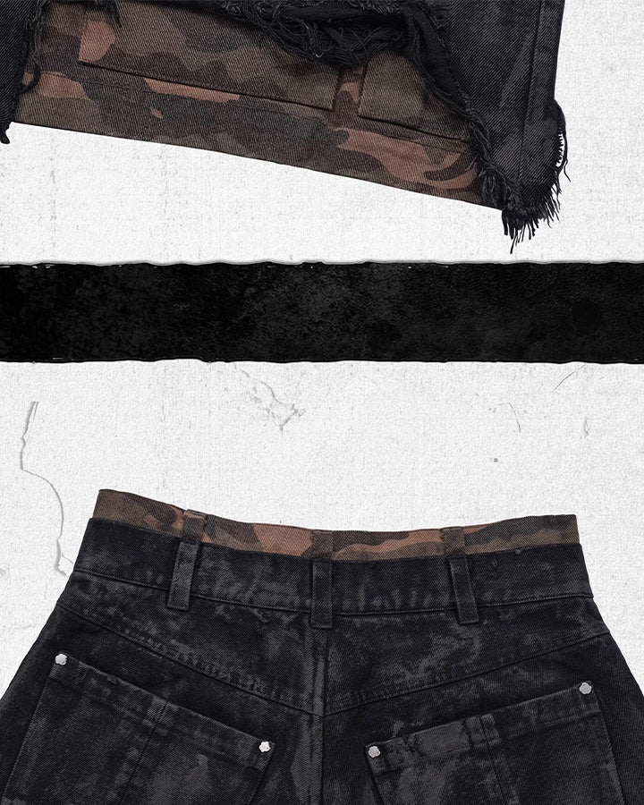 Distressed Bleached Patchwork Denim Shorts
