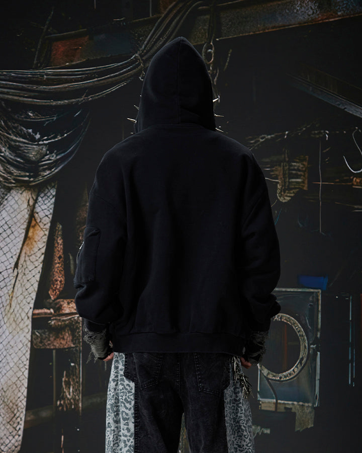 Spike Decor Zip-Up Hooded Sweatshirt