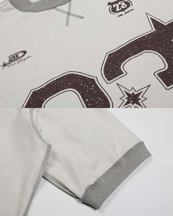 Vintage Number Print Contrast Trim T Shirt