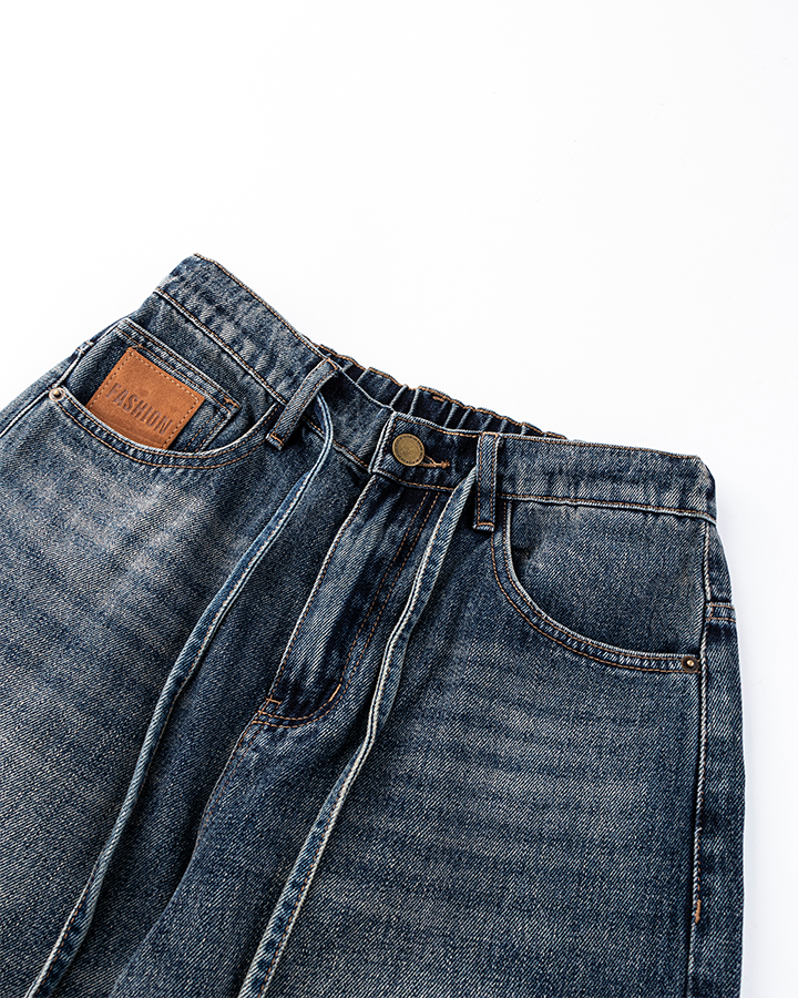 Zip-Off Panel Wide-Leg Denim Pants