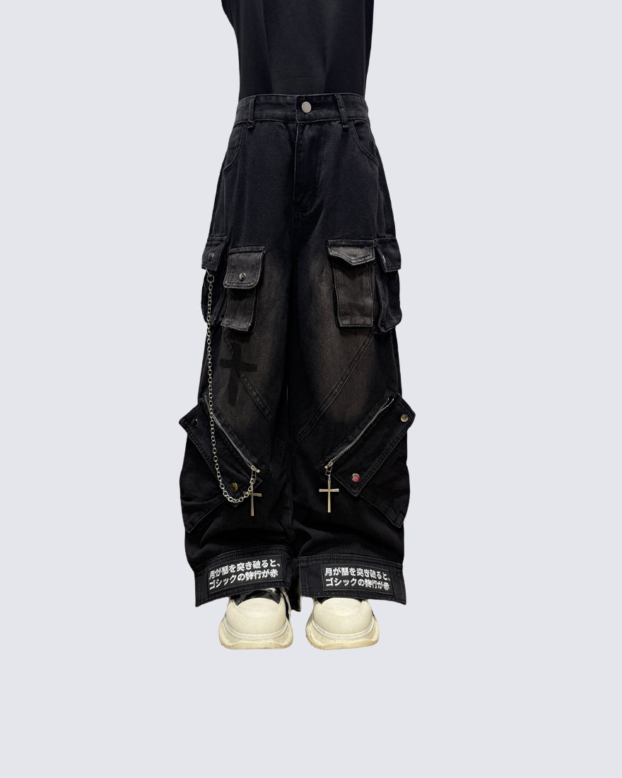 Gothic Streetwear Cross-Chain Cargo Pants(Includes Belt)