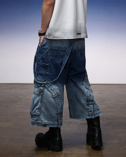 Washed Utility Wide Leg Cargo Shorts
