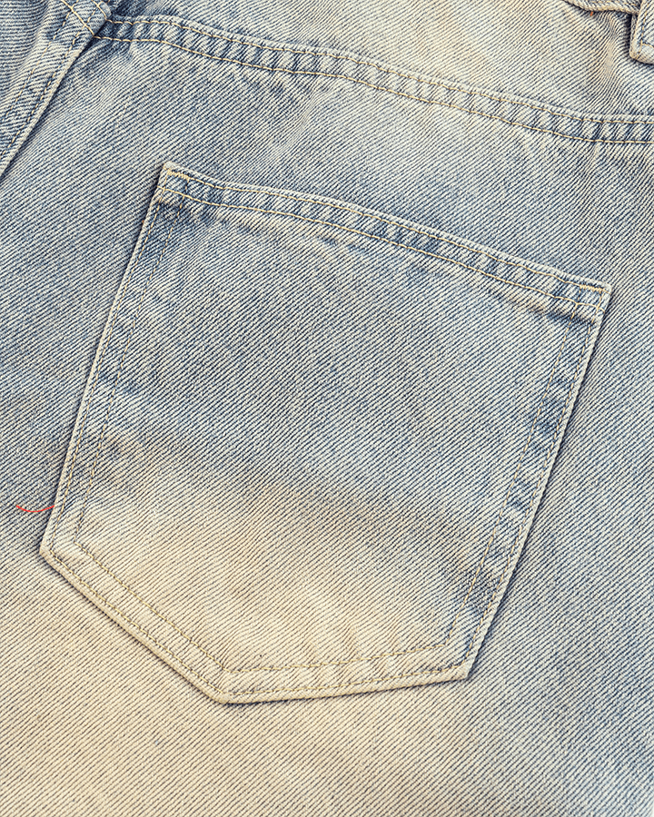 Wide-Leg Denim Jeans with Buttoned Hem