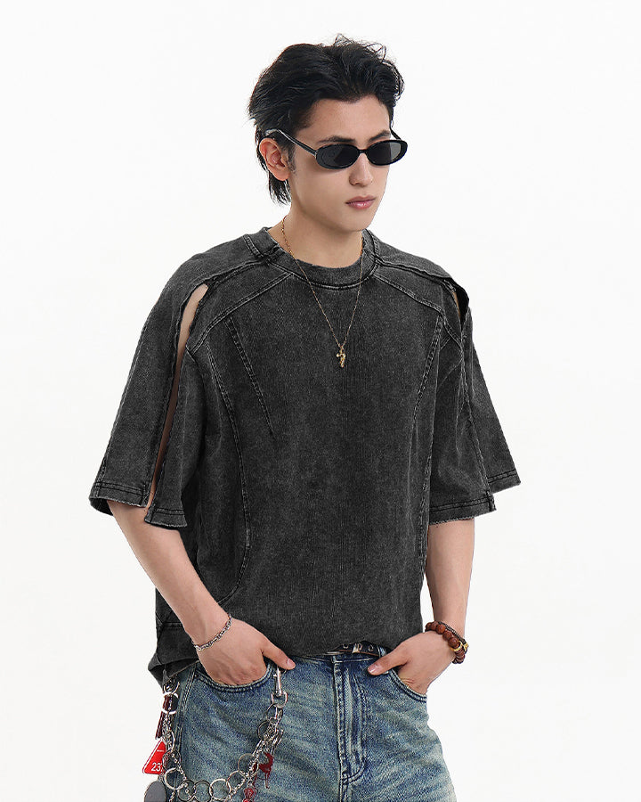 American Yabi Washed Distressed Design Short T-Shirt