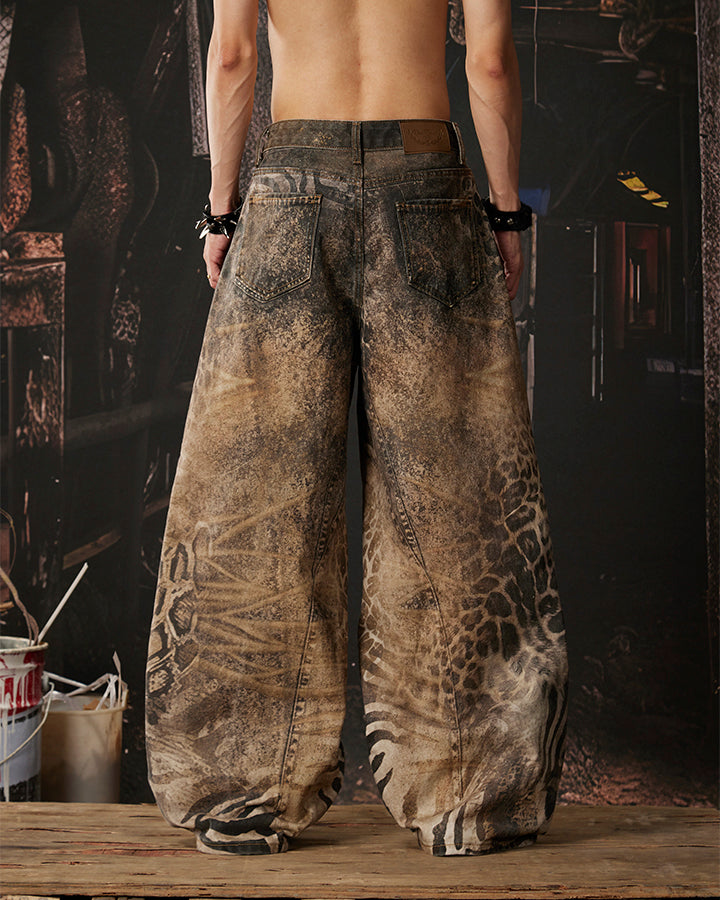 New Arrival Vintage Printed Wide-Legged Jeans