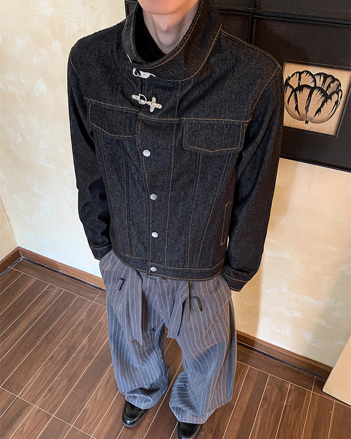 Stand Collar Buckle Denim Jacket