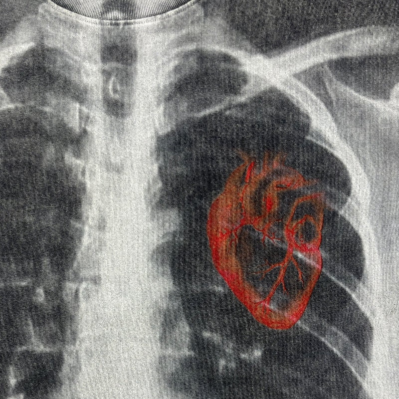 X-Ray Print Graphic T-Shirt with Red Heart Detail
