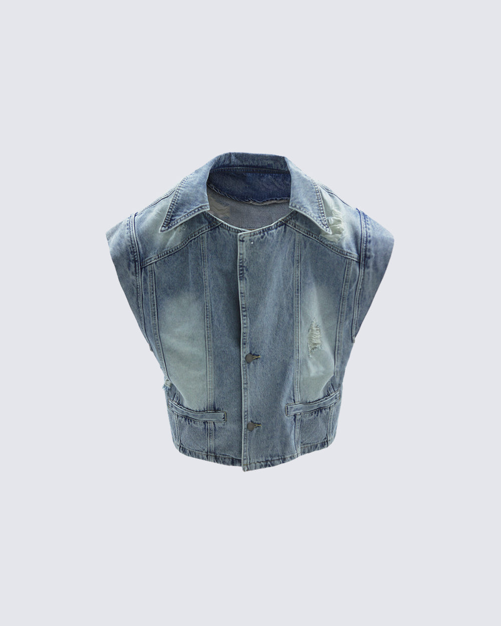 Distressed Washed Denim Vest Jacket