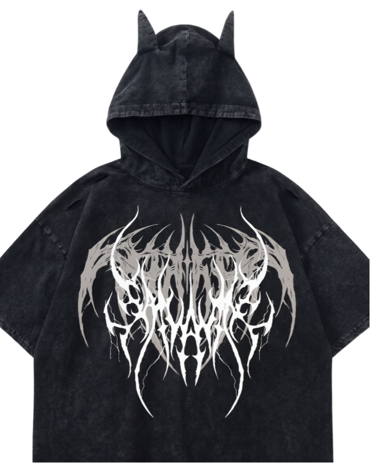 Gothic Hooded Skull Print T-shirt