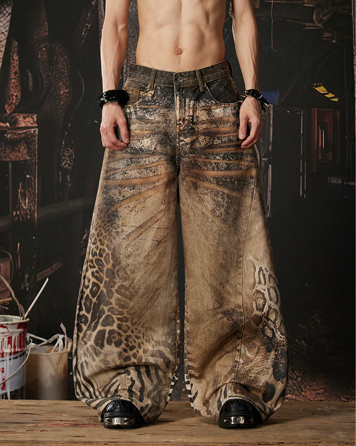 New Arrival Vintage Printed Wide-Legged Jeans