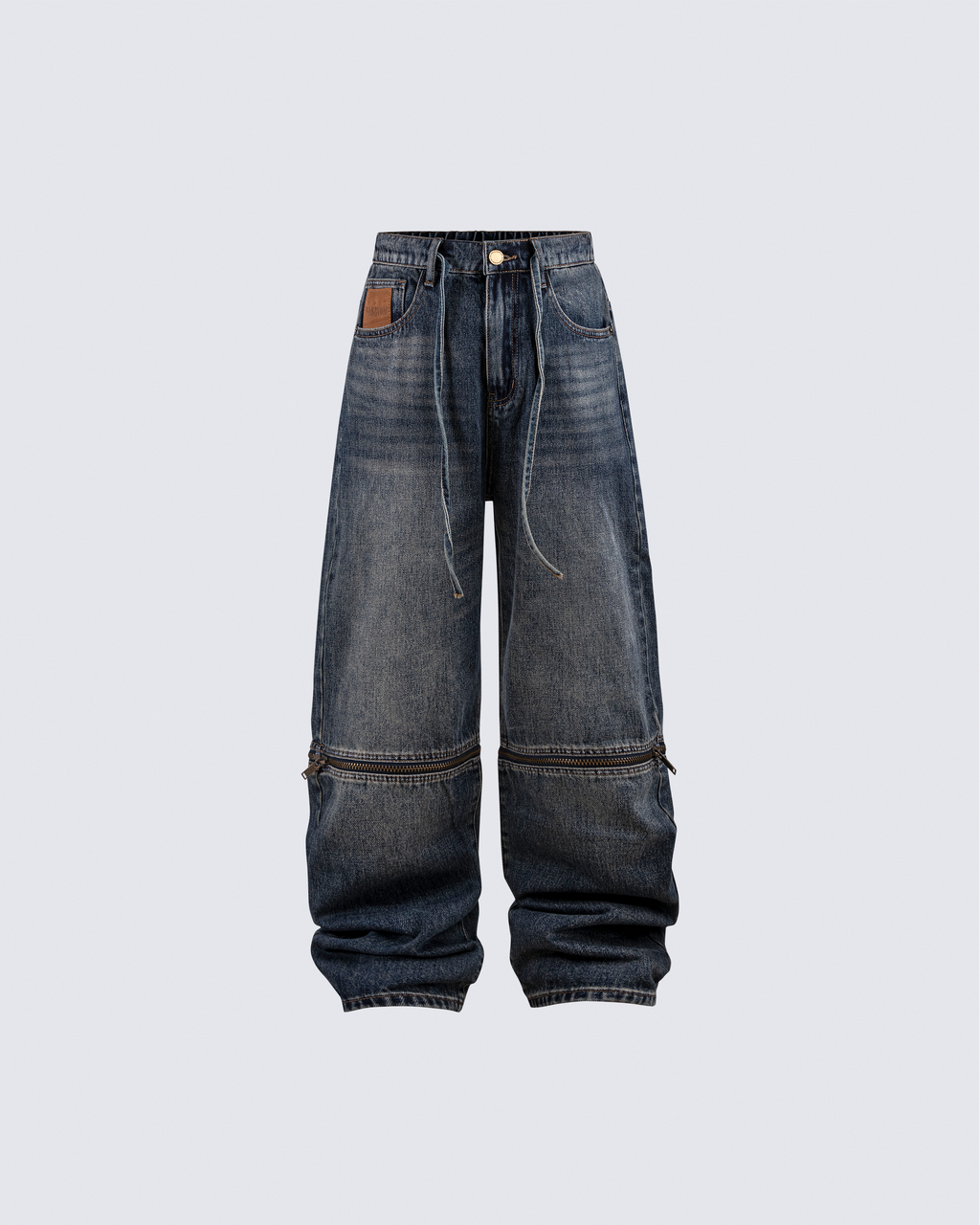 Zip-Off Panel Wide-Leg Denim Pants