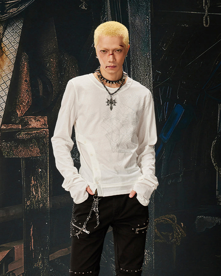 American Skeleton Texture Layered Long T-Shirt