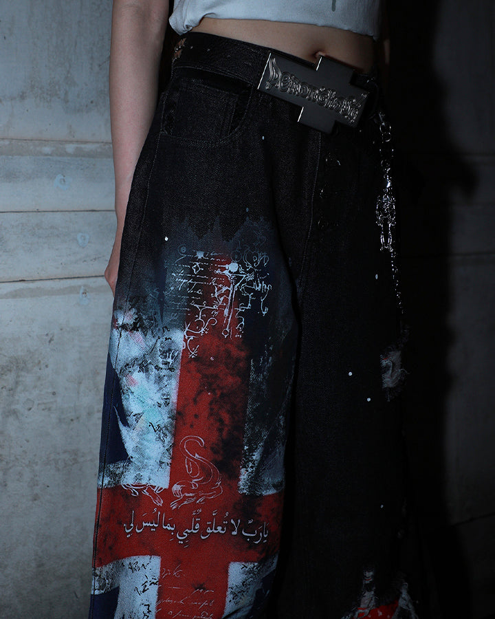 Distressed Hole High-Street Wide-Leg Pants