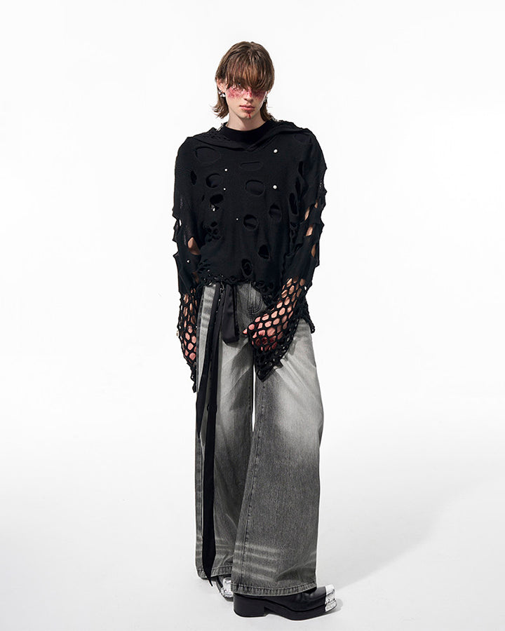 Spring Hollow Out Hoodie Knit Sweater
