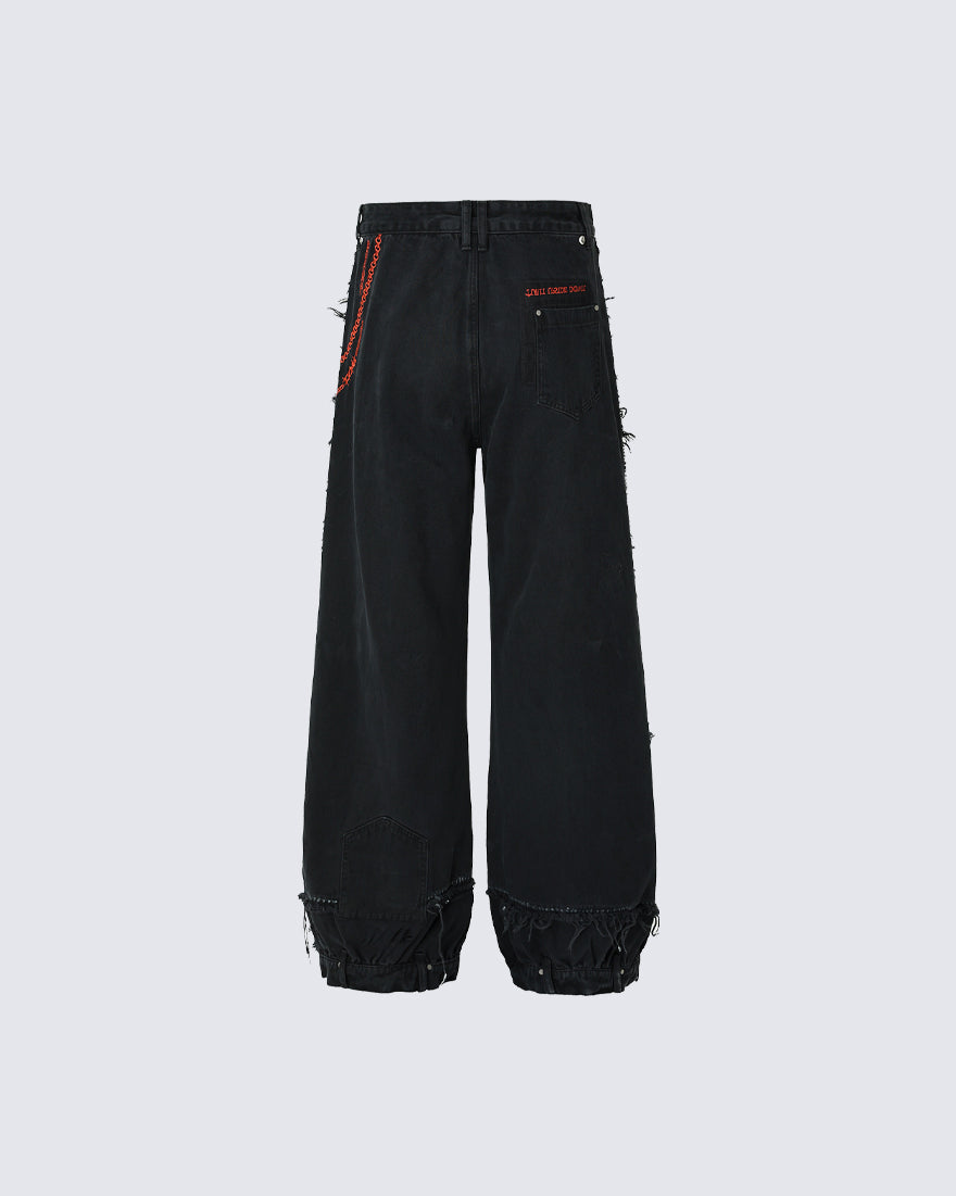 Vintage Embroidered Straight-Leg Denim Pants