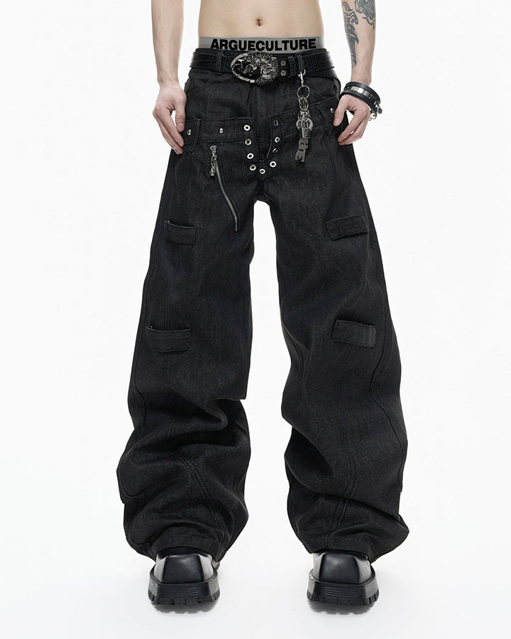 Double Waist Sagging Heavy Denim Pants