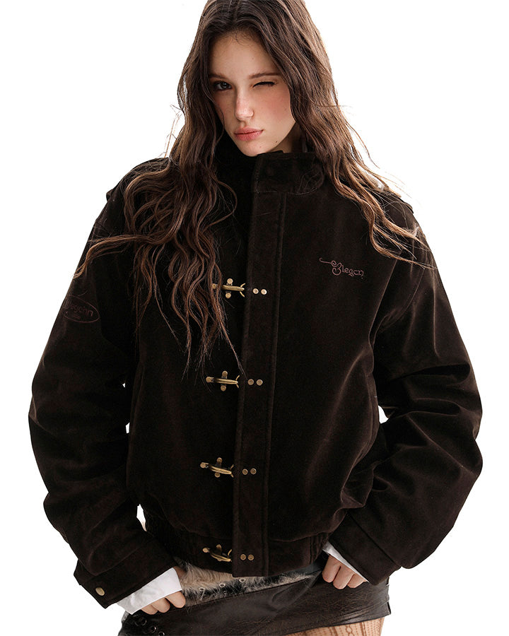 Retro Aviation Buckle Stand Collar Jacket
