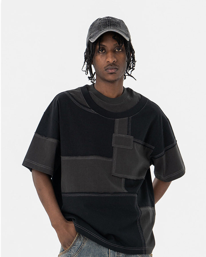 New Patchwork Panel Short Sleeve T-Shirt