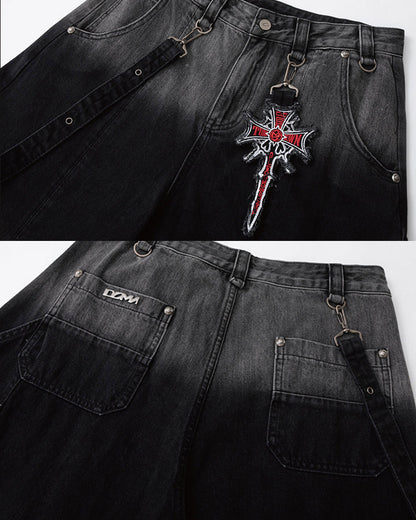 Washed Utility Wide Leg Cargo Shorts
