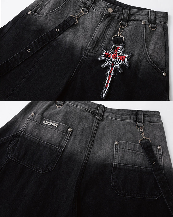 Washed Utility Wide Leg Cargo Shorts