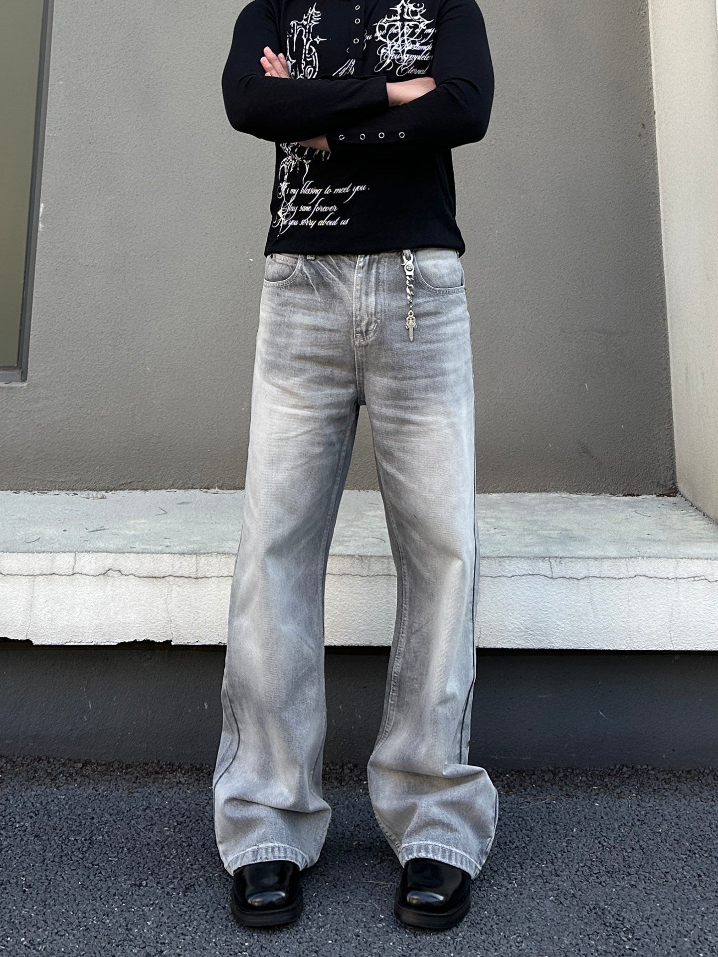 Heavy Washed Spray Vintage Wide Leg Jeans