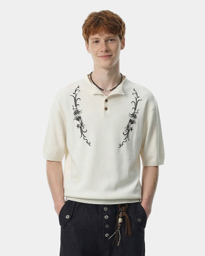 Vintage Embroidered Henley Short Sleeve Tee