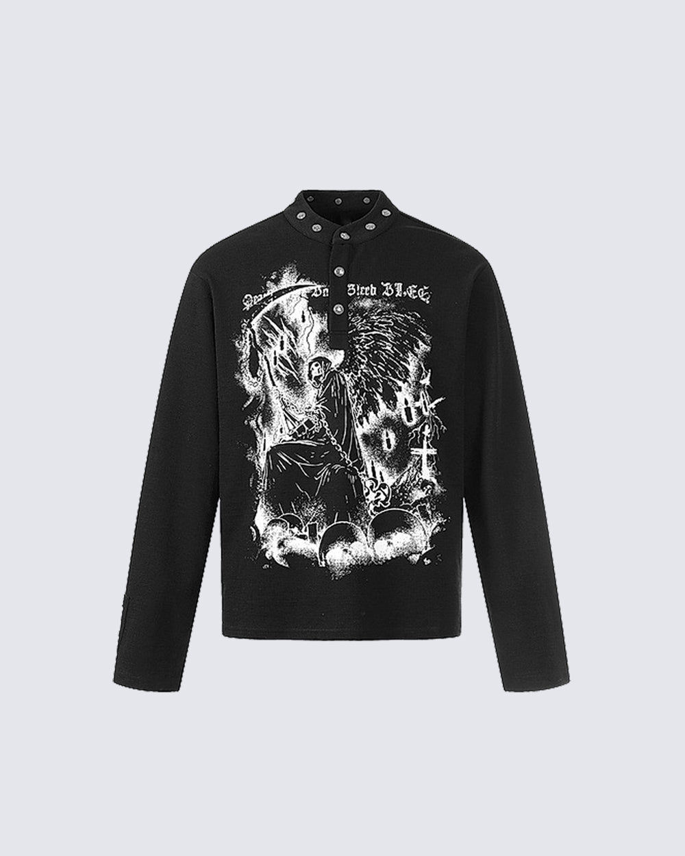 Gothic Graphic Studded Collar Long Sleeve Tee