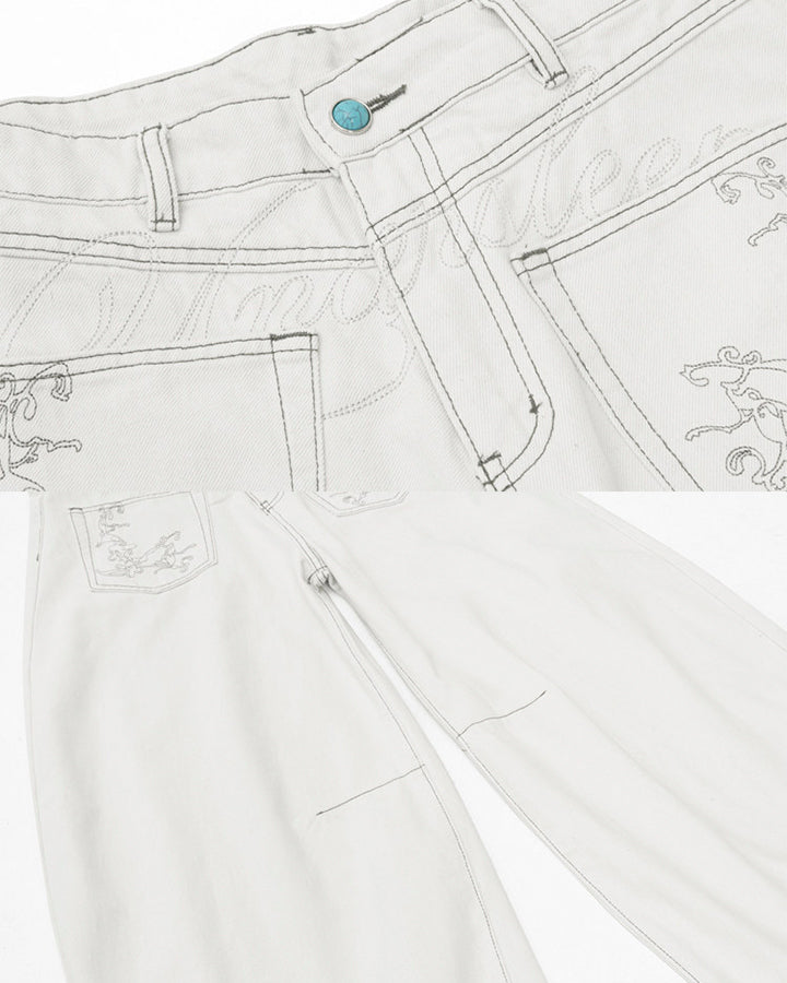 Vintage Washed Wide-Leg Denim Pants