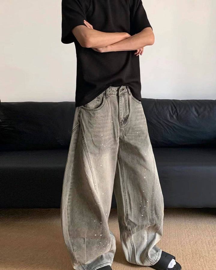 Vintage Paint Splatter Wide-Leg Jeans